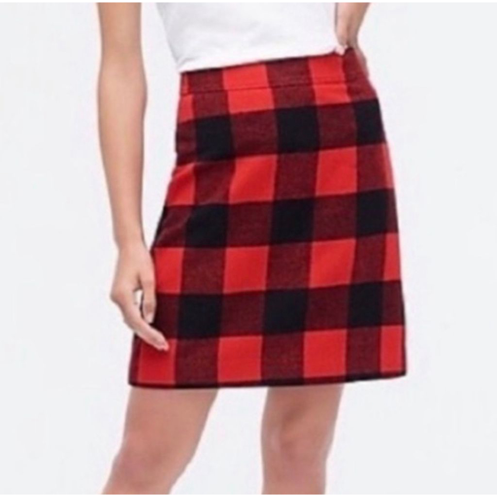 J. Crew Red Black Buffalo Check Wool Skirt
